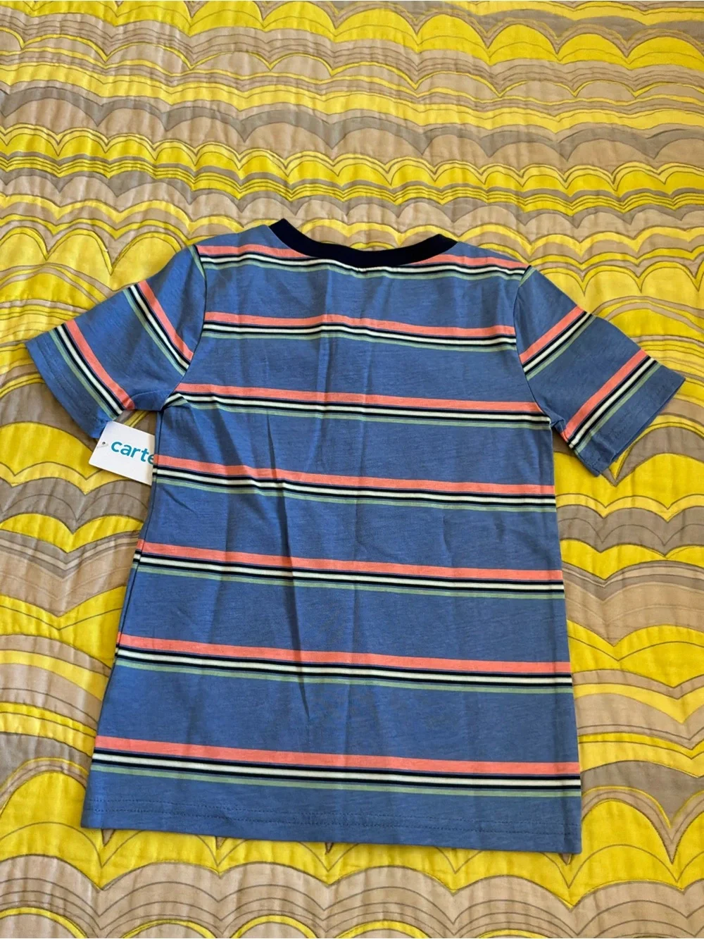 Carter's Boys' Blue Stripe Henley Tee with Sunglasses Detail | NWT